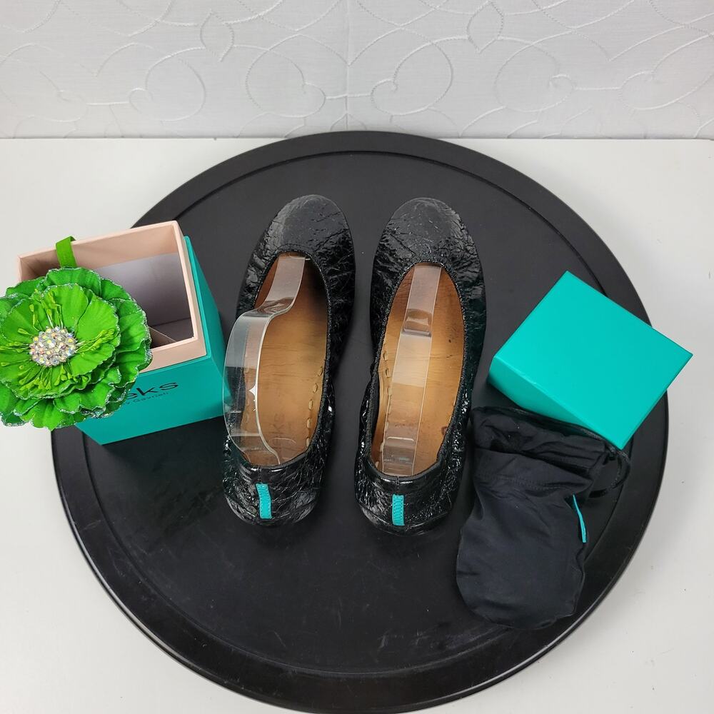 Tieks Womens Shoes Size 7 Obsidian Black Patent Croc Print Leather Ballet Flats